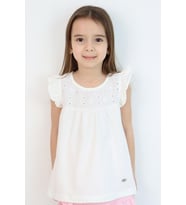 Breeze Kız Çocuk Tişört Fırfırlı Nakışlı 4-8 Yaş, Ekru