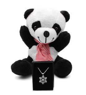 Tatlı Peluş Panda & Kar Tanesi Kolye Hediye Seti (Beyaz)