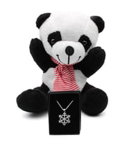 Tatlı Peluş Panda & Kar Tanesi Kolye Hediye Seti (Beyaz)