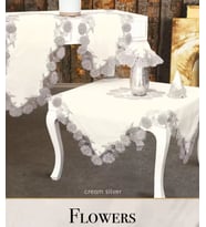 Salon Takımı 5 Parça Keten Dantelli Masa Örtüsü Runner Seti Çeyizlik Flowers Model Bej