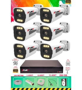 FURY 6 Kameralı 6 Warm Led Gece Renkli Görüş-Cepten İzle-Su Geçirmez Güvenlik Kamerası Seti 250GB