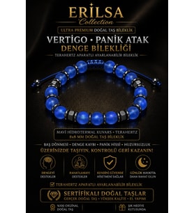 Sertifikalı Mavi Hidrotermal Kuvars Terahertz Vertigo Panik Atak Denge Bilekliği - 8 MM Unisex