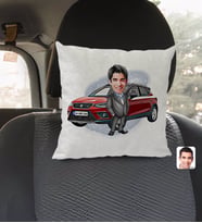 BK Gift Kişiye Özel Plakalı Erkek Seat Ateca Karikatürlü Kare Araç Koltuk Yastığı-1