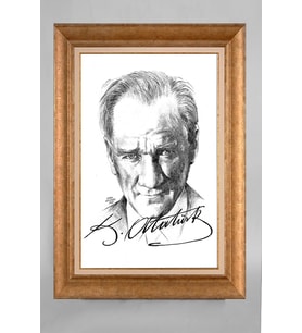Çerçeveli Paspartulu Atatürk Tablo a18 (Gold)