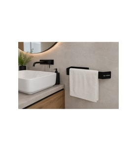 Paslanmaz Çelik Yapışkanlı Vidalı Havluluk Banyo Askısı Mat Siyah