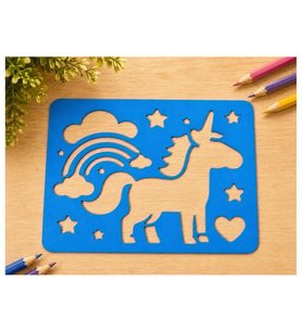 Alvera Unicorn ve Gökkuşağı Çizim Şablonu – 3D Baskı Desen Kalıbı - Mavi