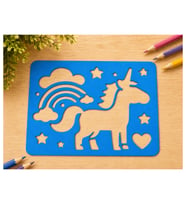 Alvera Unicorn ve Gökkuşağı Çizim Şablonu – 3D Baskı Desen Kalıbı - Mavi