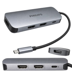 Philips SWR1602T/93 USB-C 7'si 1 Arada 8K DP + Dual 4K HDMI 100W PD Çok Fonksiyonlu Hub