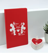 BK Gift Sevgililere Özel İsimli Kırmızı Defter ve Kalp Taş Obje Kokulu Mum Hediye Seti-2, Sevgiliye Hediye, Sevgililer Günü