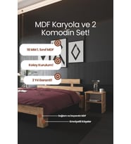 Lotus Çift Kişilik MDF Karyola ve 2 Komodinli Set