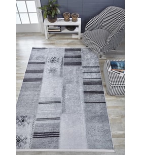 Dijital Kaymaz Yıkanabilir Gri Patchwork Salon Halısı Mutfak Halısı Koridor Halısı Yolluk HLN1625