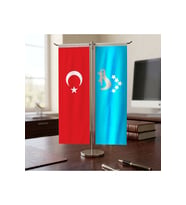 Hazar İmparatorluğu ve Türk Bayrağı Kırlangıç T tipi Masa Bayrak Takımı