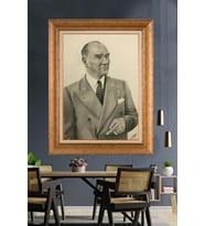 Altın Varaklı Çerçeveli Paspartulu Atatürk Tablo nh266 (Gold)