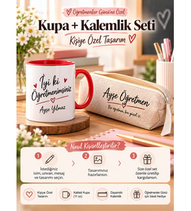 Öğretmenler Günü Hediyesi Kişiye Özel Kupa ve Kalemlik Seti – İsimli Öğretmen Hediye Seti