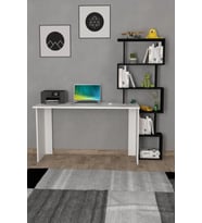 Yakamoz Kitaplıklı Çalışma Masası Beyaz Siyah