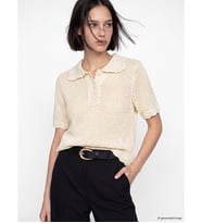 LCW Comfort Beyaz Polo Yaka Ajurlu Kadın Triko Kazak