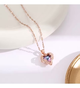 AVUSTURYA KRİSTALİ TAŞLI ANGEL KALP KOLYE (Rose - Gold)