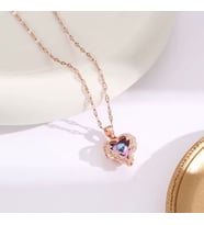 AVUSTURYA KRİSTALİ TAŞLI ANGEL KALP KOLYE (Rose - Gold)