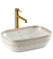 EY-7033 Tezgah Üstü Lavabo Beyaz & Altın