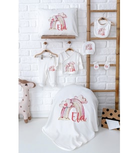 Pia Baby Premium İsim Baskılı %100 Pamuk Yenidoğan Kız Bebek Hediyelik Set 5042-02 (Ekru)