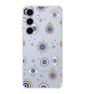 PrintiFy Samsung Galaxy S24 Plus ile Uyumlu Nazar Boncuğu 5  Kamera Korumalı Şeffaf Silikon Kılıf