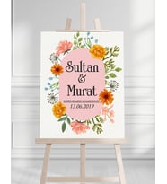 Söz Nişan Düğün İçin 50x70 Karşılama Panosu - Renkli Çiçek Tasarımlı 005