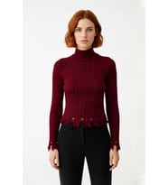 Kadınlara Özel Fitted Kesimli Crop Dik Yaka Uzun Kollu Fitilli Triko Kazak Günlük Stil İçin