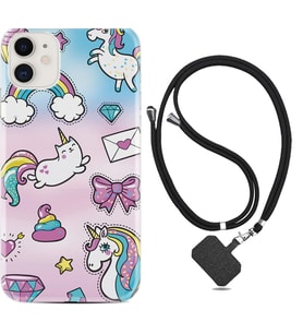 Apple iPhone 11 12 13 Mini Kılıf Boyun Askılı Silikon Unicorn Mektup 1800