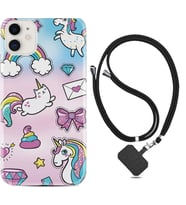 Apple iPhone 11 12 13 Mini Kılıf Boyun Askılı Silikon Unicorn Mektup 1800