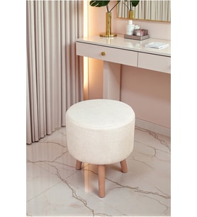 Dekoratif Ahşap Ayaklı Puf Tabure Oturma ve Ayak Uzatma Pufu Krem 40x36 cm