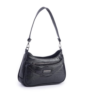 Nas Bag Kadın Omuz ve Çapraz Baget Çanta - Siyah Lazer (28x17 cm)