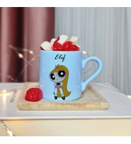 Power Puff Girls Tasarımlı Kişiye Özel Mavi Türk Kahvesi Fincan