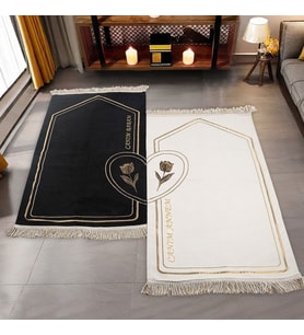 İsminizi Seccadeye Yazıyoruz Kalbi Tamamla Eşlere Özel Çiftli Seccade Siyah Beyaz Gold İşlemeli(70*120cm330gr Tek Ürün Ölçüsü ) (Siyah - Beyaz)