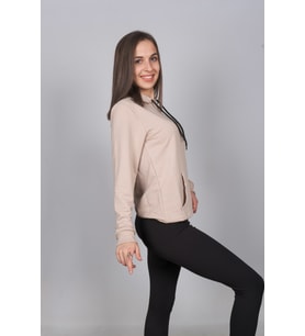 KYZI Kadın Normal Kalıp Kanguru Cepli Kapüşonlu Sweatshirt %100 Pamuk (Bej)