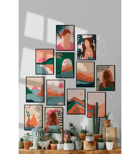 Çerçevesiz Çerçeve Görünümlü 12 Parça  Mdf Tablo Seti Mdf Duvar Tablo Çoklu Baskı Seti ÖZC-MDF12L