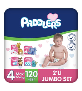 Paddlers Bebek Bezi 4 Numara Maxi (7-14 Kg) 120 Adet – 2’li Jumbo Set