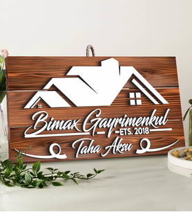 BK Gift Kişiye Özel Gayrimenkul Tasarımlı Dekoratif Ahşap Tabela