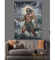 Deniz Tanrısı Poseidon Çizimi Dekoratif Kanvas - Mdf Ahşap Tablo