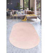 Dijidekor Peluş Halı Pembe Cool Yıkanabilir Oval Post Kesme Yolluk Kilim Salon Halısı Modelleri