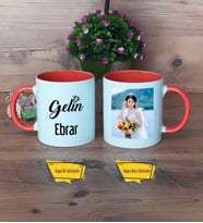 Gelin Kupa Bardak Turuncu Fotoğraflı Düğün Hediyesi