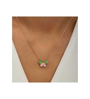 925 Ayar Gümüş Rose Minimal Kelebek Kadın Kolye