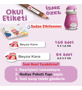Okul Etiketi Kalem Defter Etiketi Çilek Kız Temalı Özel İsim Yazılabilen Etiket - 252Adet