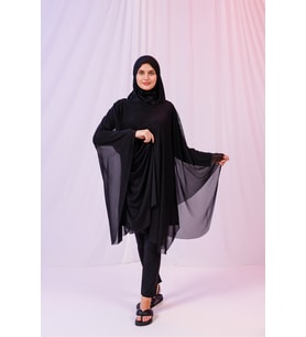 Kısa Kimono Pareo - Tesettür Pareo - Esnek Likralı Tül Siyah 180x135 Cm