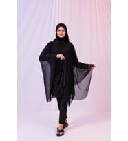 Kısa Kimono Pareo - Tesettür Pareo - Esnek Likralı Tül Siyah 180x135 Cm
