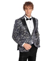 Işıltılı Sarmaşık Desenli Slim Fit Lacivert Erkek Smokin Ceket - Wessi