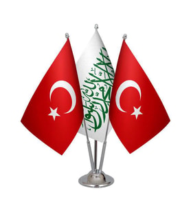 Masa Üstü Beyaz Kelimei Tevhid Bayrağı Türk Bayrağı Üçlü Krom Direk Masa Bayrak Seti