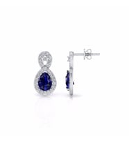 1,10 Karat Pırlantalı Safir Küpe (Altın-Beyaz)