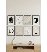8 Parça Modern Minimal Soyut Dekoratif Çerçeve Görünümlü Tablo Seti - Geometrik ve Zen tema