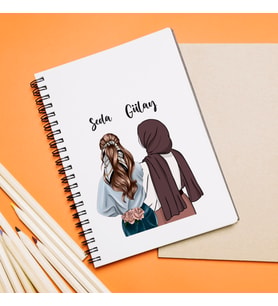 Kız Arkadaş ( Tesettürlü - Açık ) Tasarımlı Defter Kişiye Özel