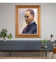 Altın Paspartulu Atatürk  Çerçeveli Tablo C409 (Gold)